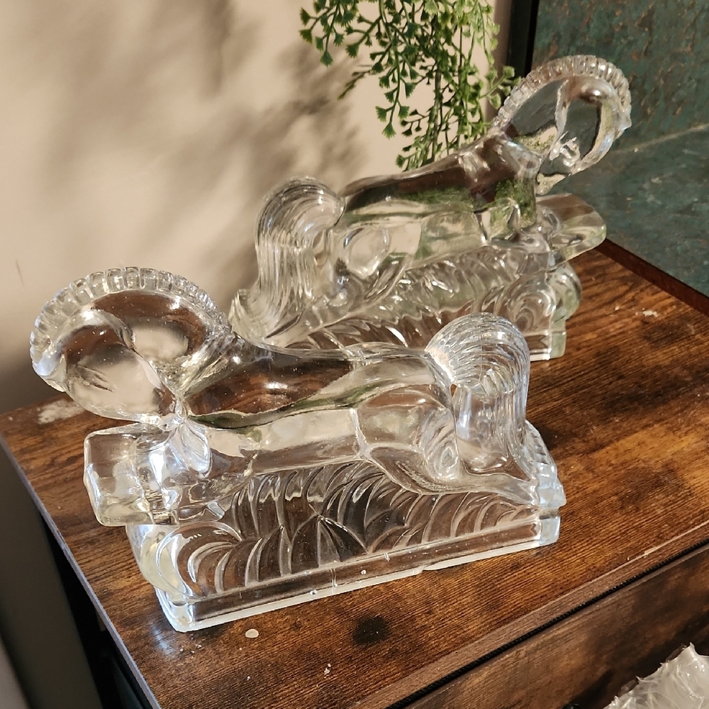 Clear Glass Ram Bookends